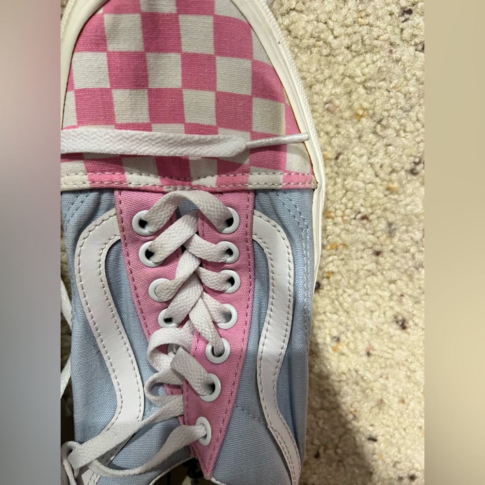 Pink white light blue checkered Vans men’s 7.5 - Picture 3 of 9